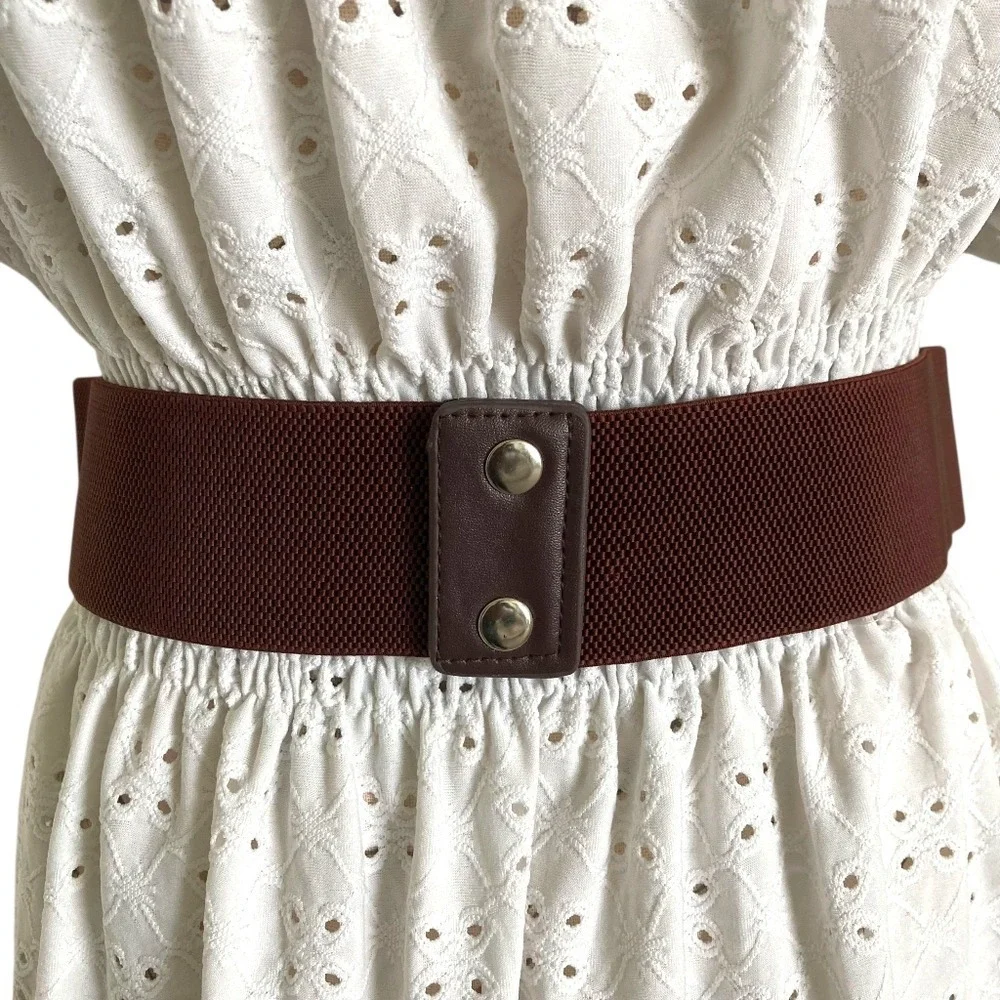 Western Brown Faux Leather Corset Boho Wide Waist Belt Elastic Stretch Classic